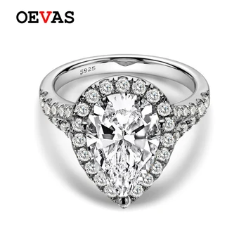 

OEVAS Sparkling 4.5 Carats Water Drop High Carbon Diamond Finger Rings 100% 925 Sterling Silver Wedding Fine Jewery Wholesale