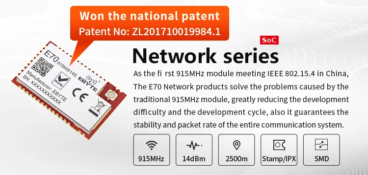 Módulo de Rede Buraco sem Fio Lote 915mhz Estrela Iot Uart Smd 14dbm Ipex Selo Transceptor Transmissor Receptor 10 Pçs - E70-915nw14s 1 Terminais fixos sem fio