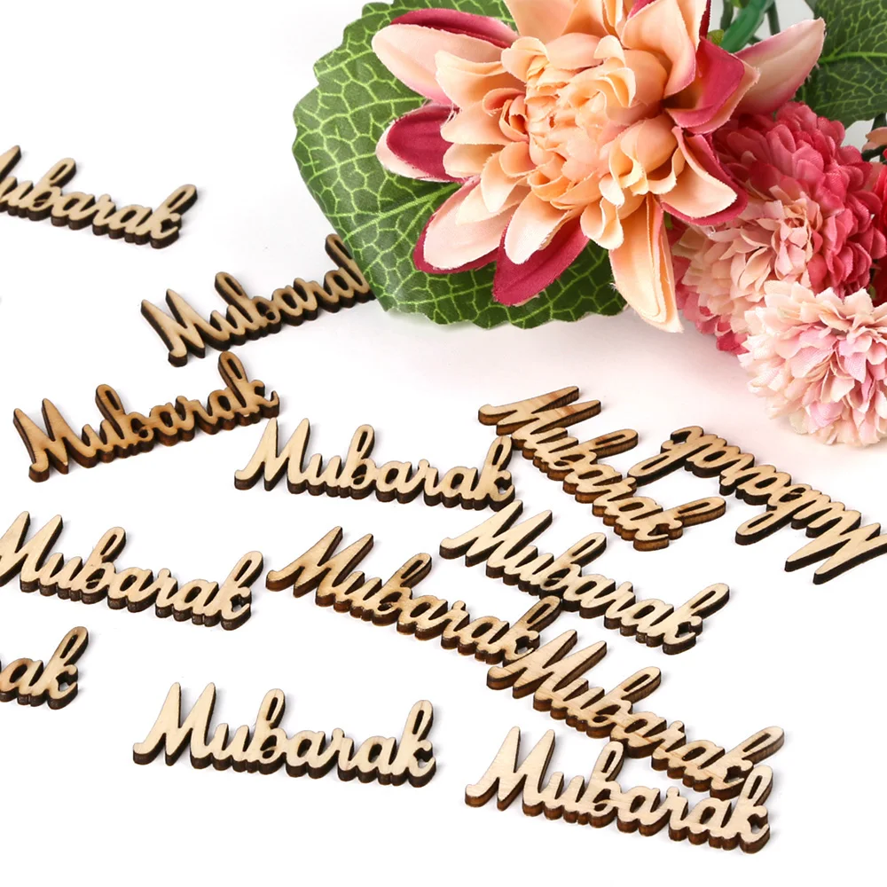 

15pcs Wooden Eid Mubarak Ramadan Party Supplies Ornament DIY Plaque Pendant Festival Home Decoration