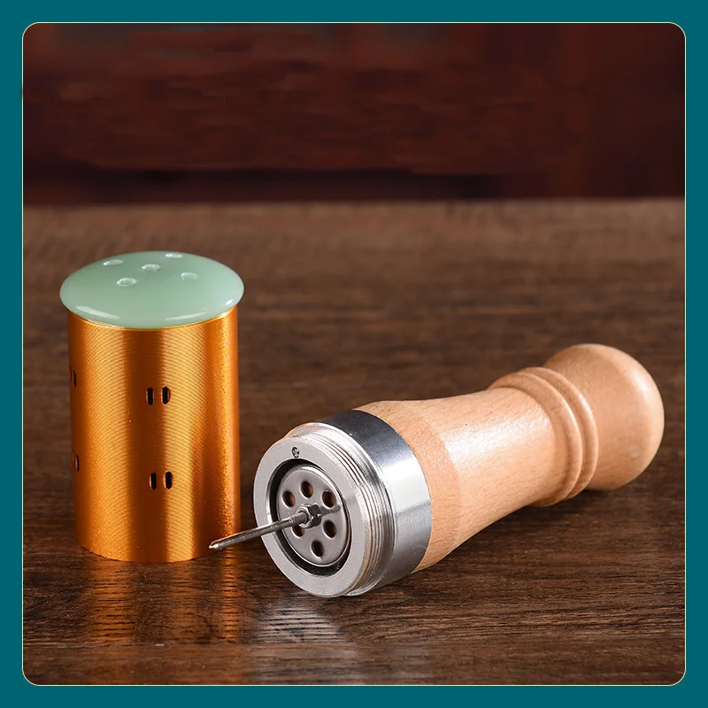 1Pcs Chinese Moxa A Massager For Face Moxibustion Rolls Health Care Acupoint Aventurine Jade Stone Heating Massage Therapy