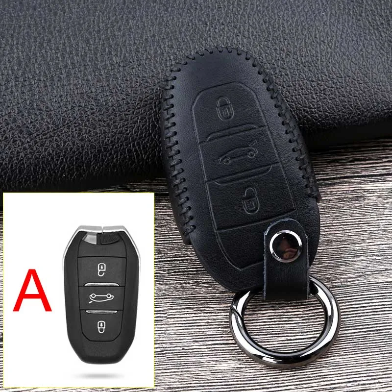 Кожаный чехол для автомобильных ключей, чехол КРЫШКА ДЛЯ Citroen C3 C4 C5 C6 PicassoXsara для peugeot 301 308 308S 408 2008 3008 4008 5008 - Название цвета: A Black