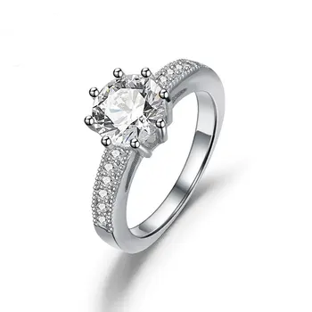 

925 Sterling Silver Ring Simulation Stone Ring Wedding Female Colorfast Eight-claw 1 Carat Row Engagement Ring TL-053