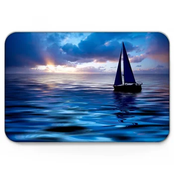 

Sailing Boat Sea Waves Blue Clouds Sunset Sea Marine Scenery Fine Sailing Mat Floor Rug Front Door Mats Home Decor Rubber