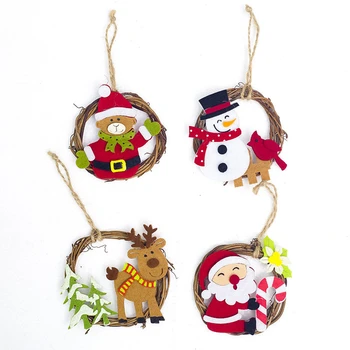 

1Pcs 8*8cm Santa Deer Felt Rattan Circle Christmas tree Pendant Hanging Ornament New Year Xmas Party Decoration Supplies 62866