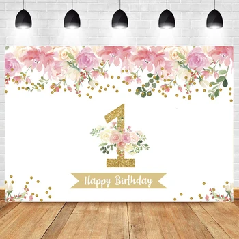 

1st Photography Backdrop Flower Kids Happy Birthday Party Baby Shower Sweety Photo Background Newborn Decoration Banner