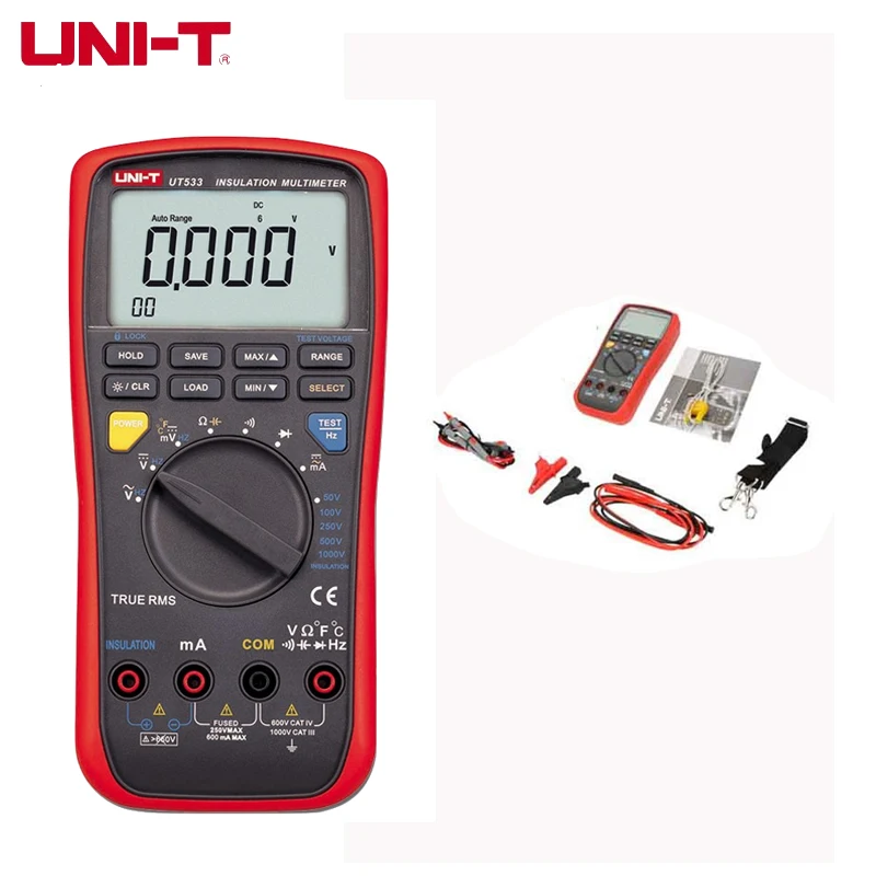  UNI-T UT533 RMS Auto 50~1000V Insulation Earth Digital Resistance Meter Capacitance Temperature Tes