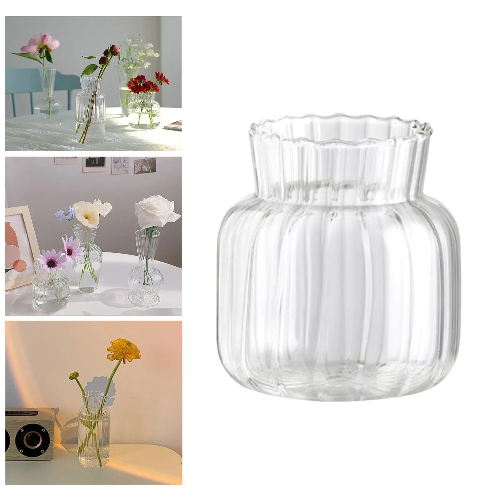 2pc Clear Glass Flower Vase Stem Plant Jar Table Floral Display Decor