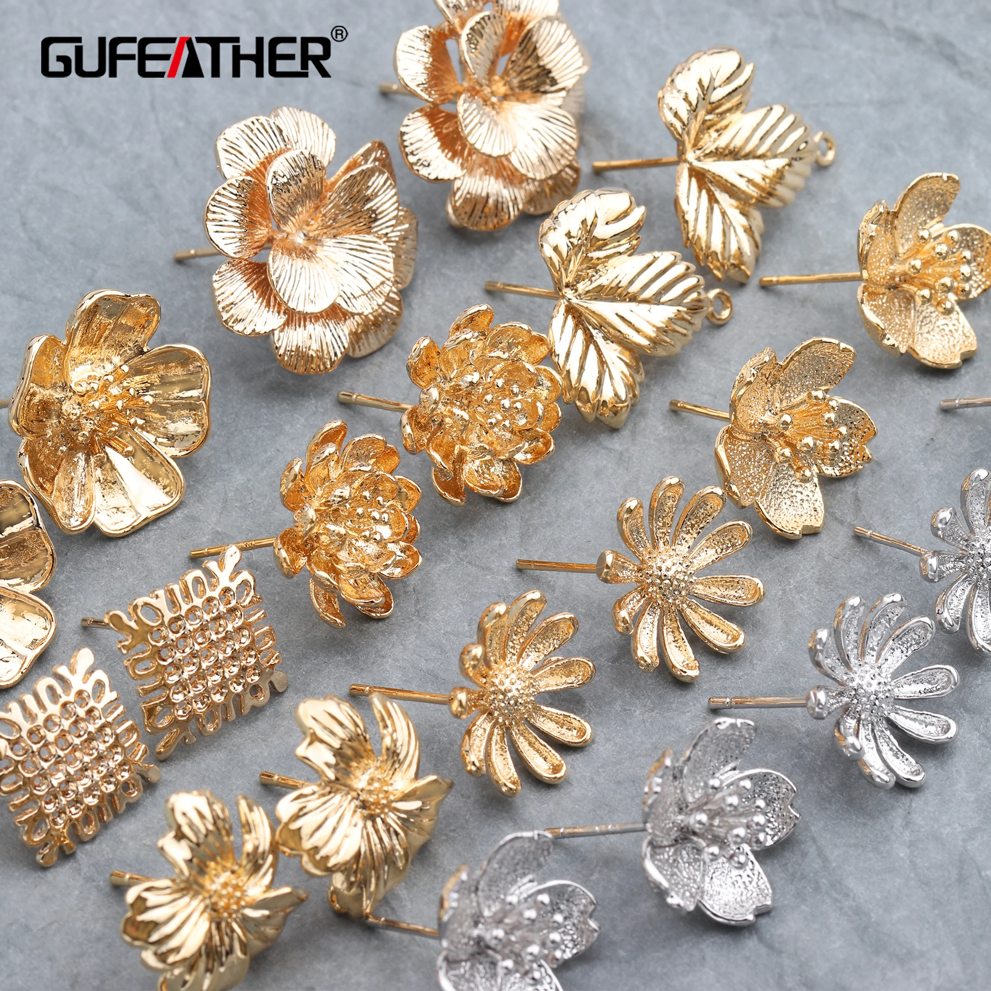 Серьги гвоздики с родиевым покрытием GUFEATHER набор из 10 шт./лот для