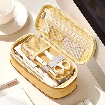 

Kawaii Pencil Case Macaron Color Canvas Stretch Double Layer Large Capacity Pencil Box Cute Pencilcase Kids School Stationery