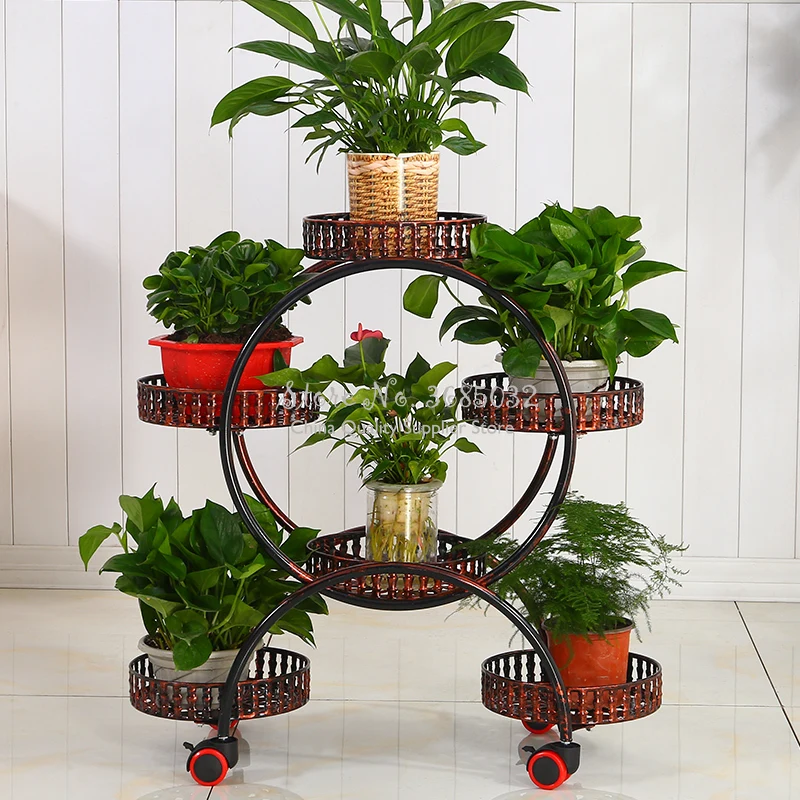  Cheap Portable Flower Stands with Wheels Metal Plant Holder Creative Flower Trays Organizer Large S