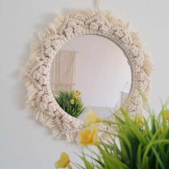 Decor Macrame Mirror Handmade Tapestry Makeup Mirror Compact Bohemia Decoration Home Bedroom Decorative Mirrors Wall Mirror