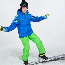 Комплект детской лыжной одежды, утепленная теплая верхняя одежда, ветрозащитная водонепроницаемая куртка+ штаны на бретелях, костюм с капюшоном, зимняя спортивная одежда для сноуборда