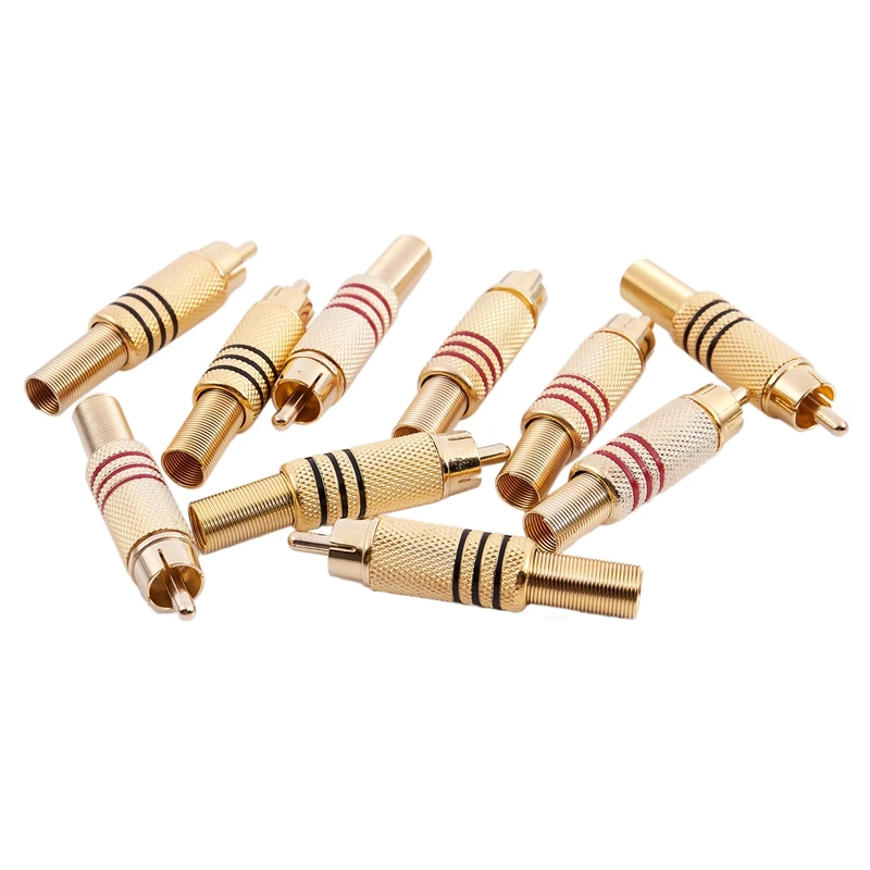 AAAE Top-10pcs позолоченный штекер RCA аудио разъем металлический пружинный адаптер