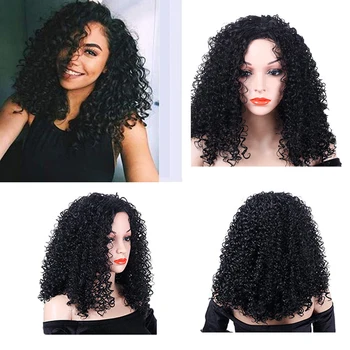 

PULU Manufacture Cheap Afro Mongolian silky Black Women neat Deep Curly Fake Synthetic Wigs