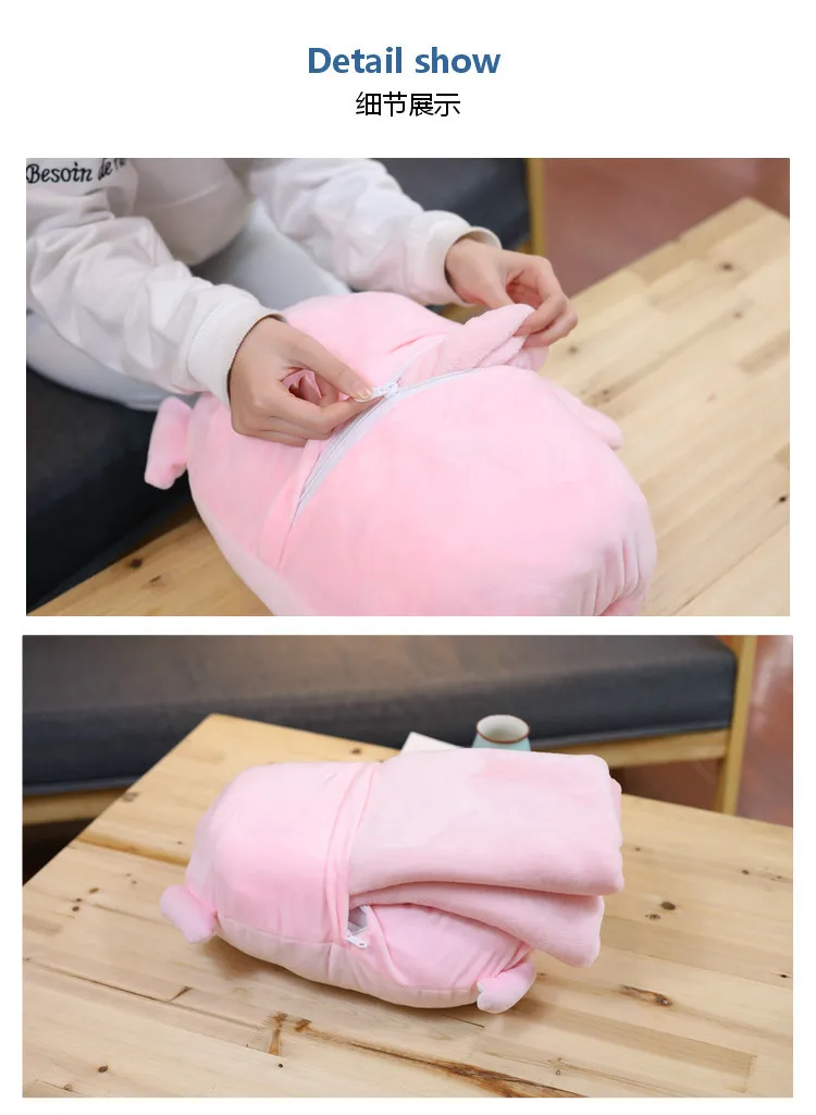 Pillow Blanket Dual Purpose Pig Pillow Cartoon Coral Velvet Airable Cover Office Lunch Break Pillow Small Blanket Cushion