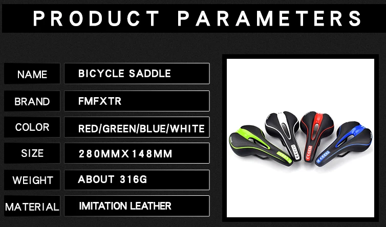 FMFXTR Bike Silicone Cushion PU Leather Surface Silica Filled Gel Comfortable Hollow Cycling Seat Shockproof Bicycle Saddle