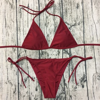

New women of the year 2020 push high low waist solid color bikini suit with padded bandage swimsuit lady swimsuit beach suit