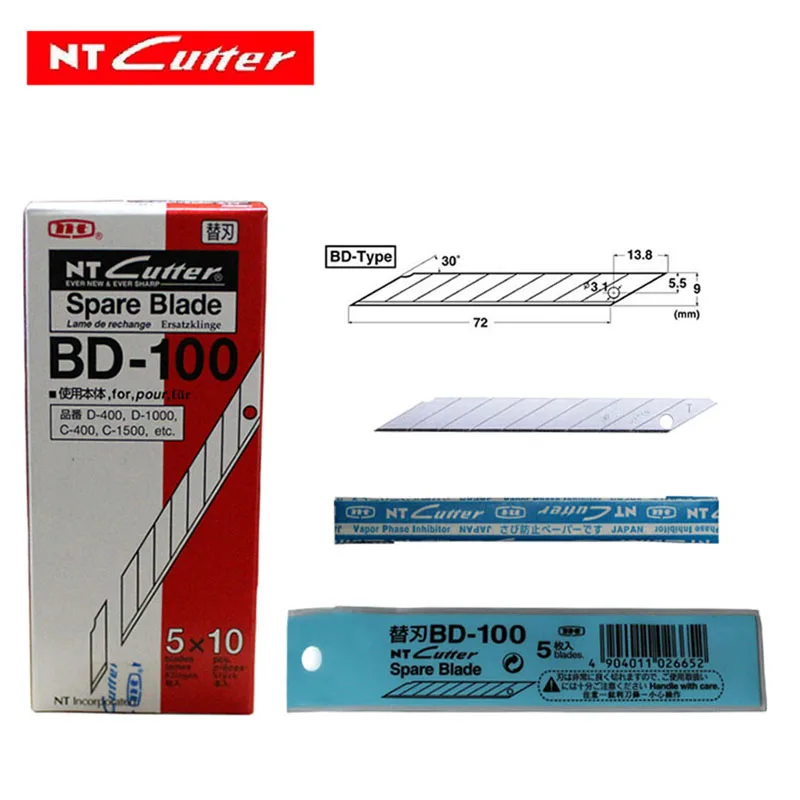 

NT BD-100 Japan cutter Spare Replacement Blade small art blade 9mm 30 degrees 50blades/Pack professionnel blade
