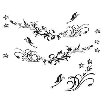 

1 Set/3 Pcs Black Natural Flower Vine Dragonfly Image Car Decal Vinyl Side Body Stickers Reflective Decals