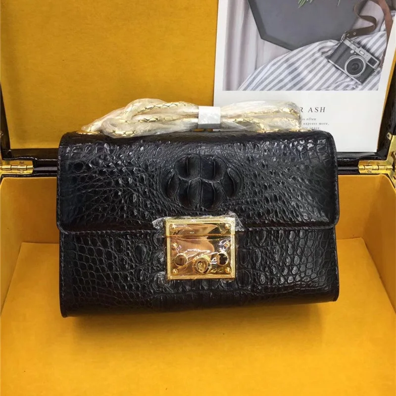 Petit sac exotique en crocodile | Sac à rabat en véritable alligator | Épaule chaîne