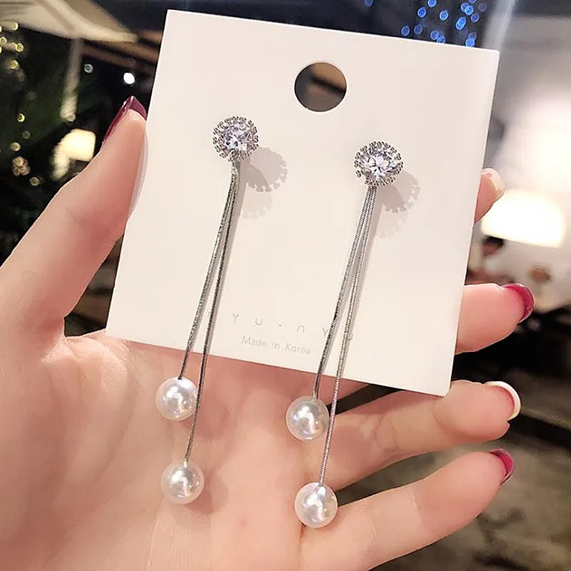Модные серьги с искусственным жемчугом женские серебряные серьги с кисточками Длинные свадебные аксессуары серьги Свадебные ювелирные изделия - Окраска металла: EH-I11