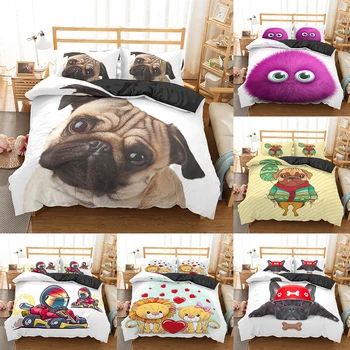 

Homesky Cartoon Pug Dog Bedding Set Cute Animal Quilt Cover Single Bed Linen Duvet Cover Queen Size with Pillowcases