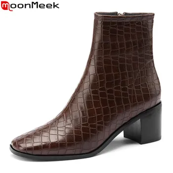 

MoonMeek 2020 New arrival fashion ankle boots top quality autumn winter women boots thick heels square toe ladies shoes