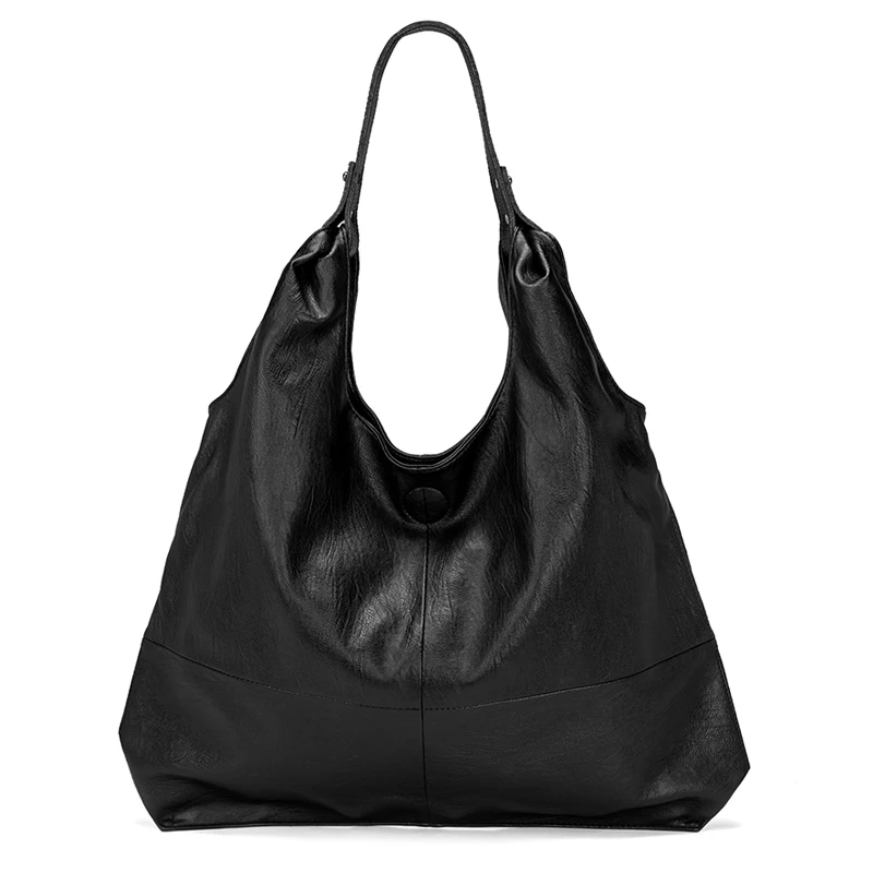 Black Новые женские кожаные сумки из мягкой овчины, вместительные сумки, модные сумки на плечо - Цвет: Black
