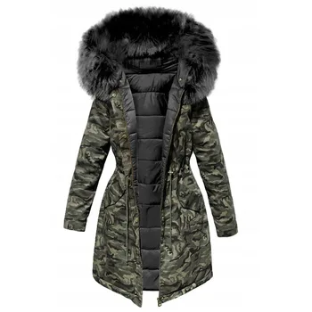 

Slim Camouflage Parka Women Hooded Coats Winter Warm Long Overcoats Green Thick Padded Jacket Female Casual Military Fur Tops