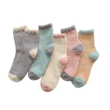 5 пар/лот, японские милые мягкие женские пушистые носки, коралловые бархатные зимние теплые домашние махровые пушистые носки