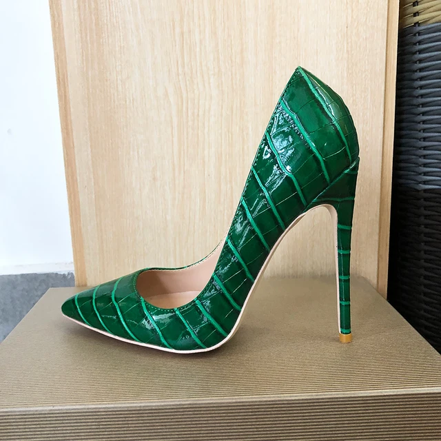 Tikicup Green Crocodile Effect Women Pointy Toe High Heels 8cm 10cm 12cm Customize Ladies Sexy Stiletto Pumps Club Party Shoes 2