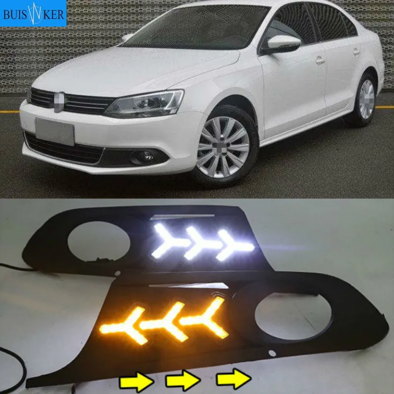

1 комплект 12 в светодиодный одов для Volkswagen VW Jetta Sagitar 2012 2013 2014 DRL дневные ходовые огни дневного света ABS противотуманная фара крышка