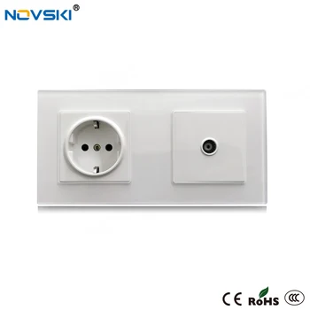 

NOVSKI EU German Outlet Electrical Socket TV Data Socket, Crystal Glass Panel Power Socket Grounded 86 * 172, 15 Years Warranty