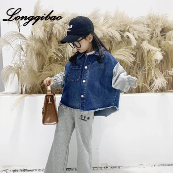 

Baby Girls Denim Cotton Coat Spring New Boys and Girls Denim Stitching Edging Retro Cardigan Jacket Kids Clothes Girls Coat