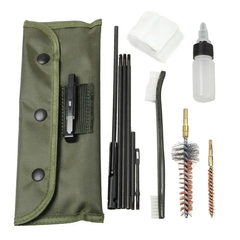 11Pcs 22LR 223 5.56 Rifle Gun Cleaning Kit Set Cleaning Rod Nylon Brush Pouch 