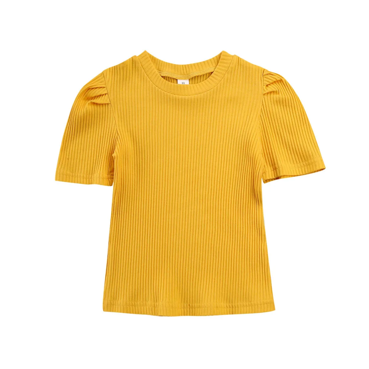 От 1 до 6 лет детский однотонный топ для маленьких девочек, пуловер с короткими рукавами из хлопка, футболка, трикотажная футболка - Цвет: Ginger Yellow