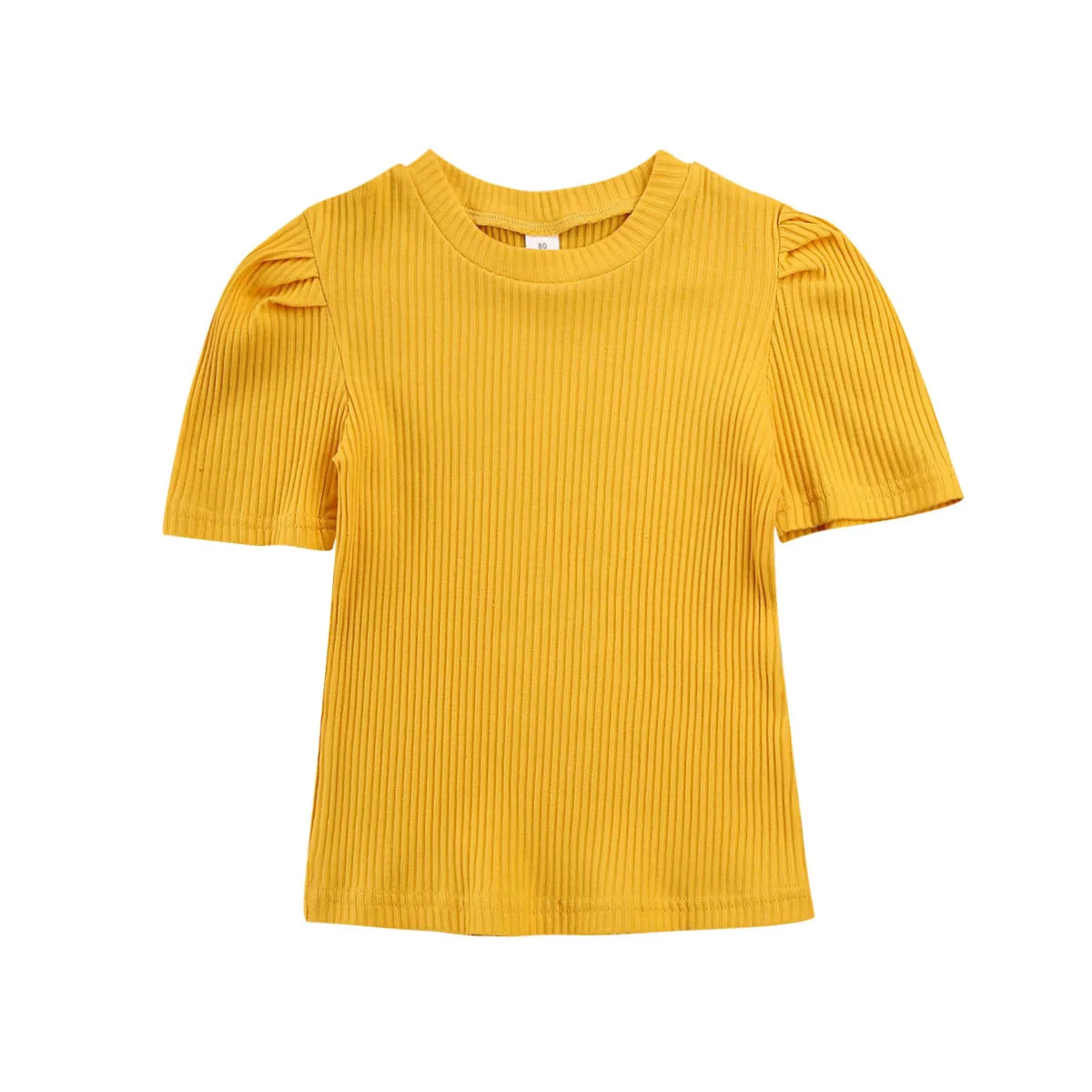 Ginger Yellow От 1 до 6 лет детский однотонный топ для маленьких девочек, пуловер с короткими рукавами из хлопка, футболка, трикотажная футболка - Цвет: Ginger Yellow