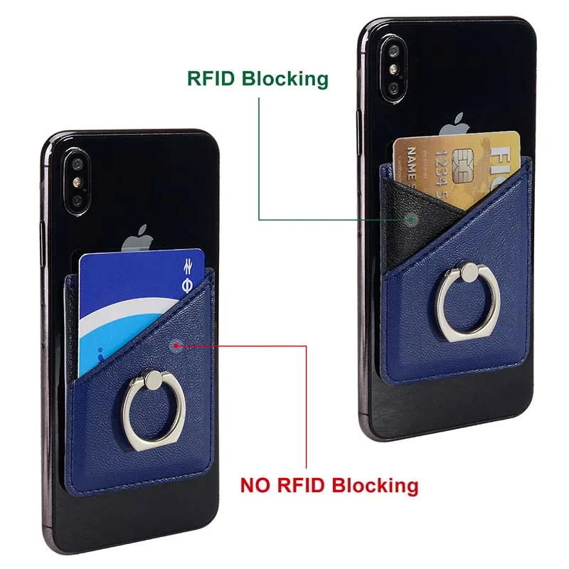 Men Women Credit ID Card Holder Cell Phone Wallet for Men Pocket Stick On Adhesive with Finger Ring Kickstand Secure Grip RFID