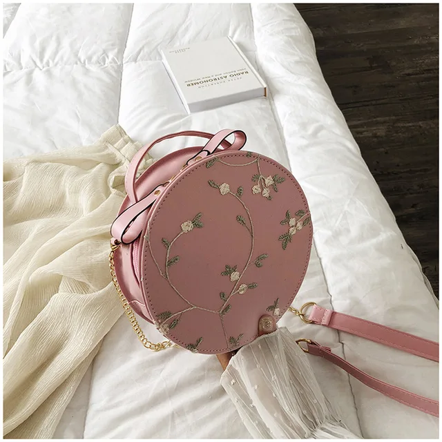 Hot Sale Sweet Lace Round Handbags High Quality PU Leather Women Crossbody Bags for Women 2020 Small Fresh Flower Chain Shoulder 5