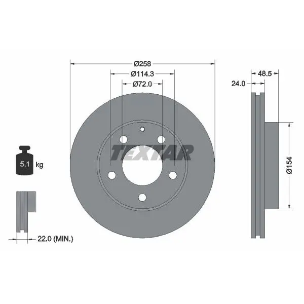 Диск тормозной передний Mazda 626/MX-6/Xedos 61.6-2.5 91 TEXTAR