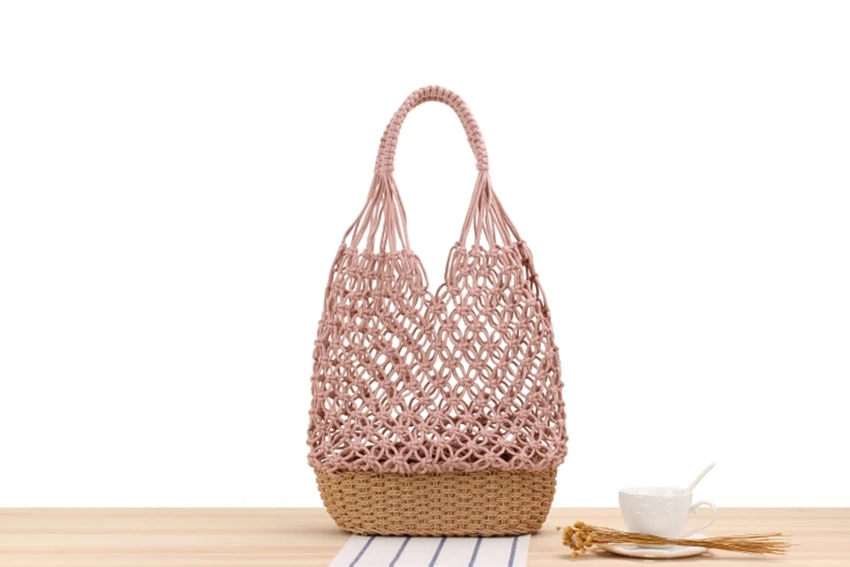 Hed157dbb78d14f988711cf89178a6cfc8 - New Hollow Shoulder Woven Bag Handmade Mesh Straw Bag Sweet Lady Fashion Portable Leisure Travel Vacation Beach Bag
