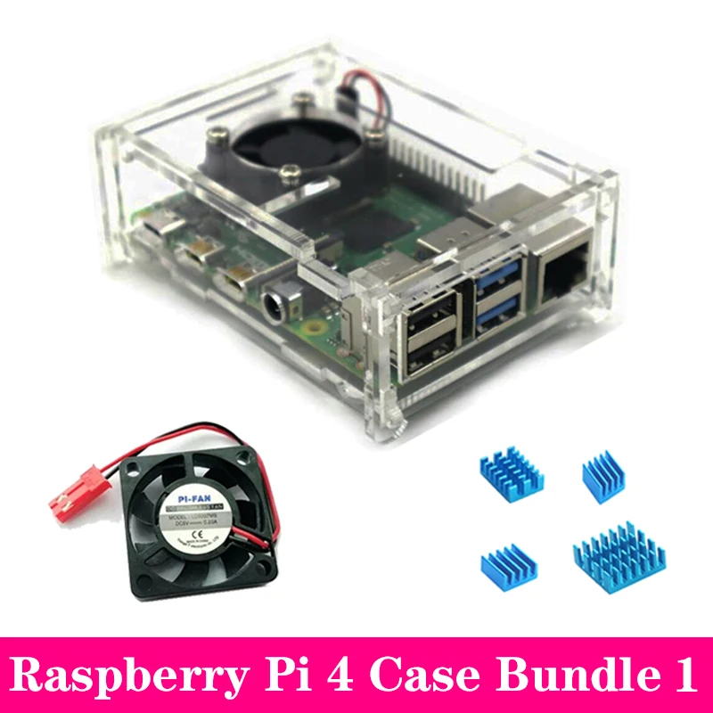 Bundle 1 Для Raspberry Pi 4 Чехол прозрачный акриловый чехол с крутым вентилятором алюминиевый радиатор для Raspberry Pi 4 Модель B Pi 4B Pi4 - Цвет: Bundle 1