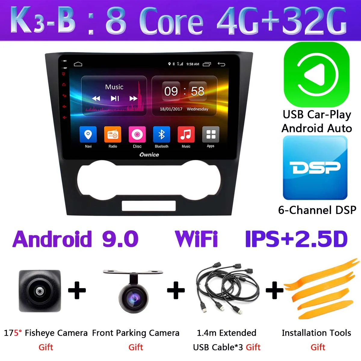 K3-B-CarPlay Панорамная камера 360 ° 4G LTE 8 ядерный Android 9,0 4G+ 64G gps радио SPDIF DSP CarPlay Автомобильный плеер для Chevrolet Epica 2006-2012 - Цвет: K3-B-CarPlay