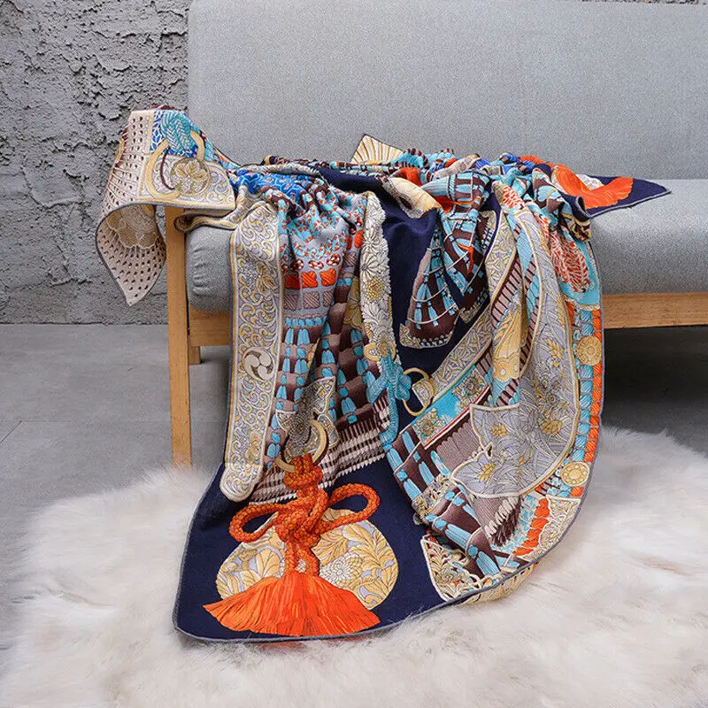 

Women Fashion Print Cashmere & Silk Scarf Hand Rolled Large Blanket Shawl 54"*54"
