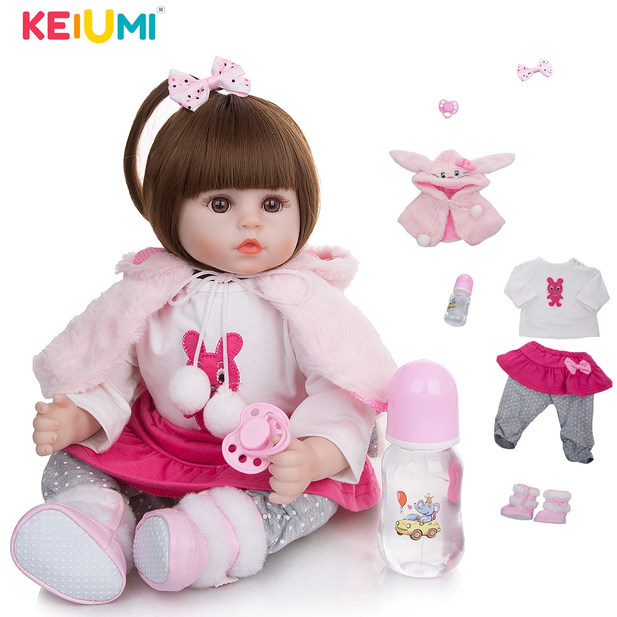 KEIUMI Soft Cotton Body Realistic Baby Dolls Fashion Princess Girl Doll Baby Reborn Toys Cosplay Rabbit Toddler Birthday Gifts