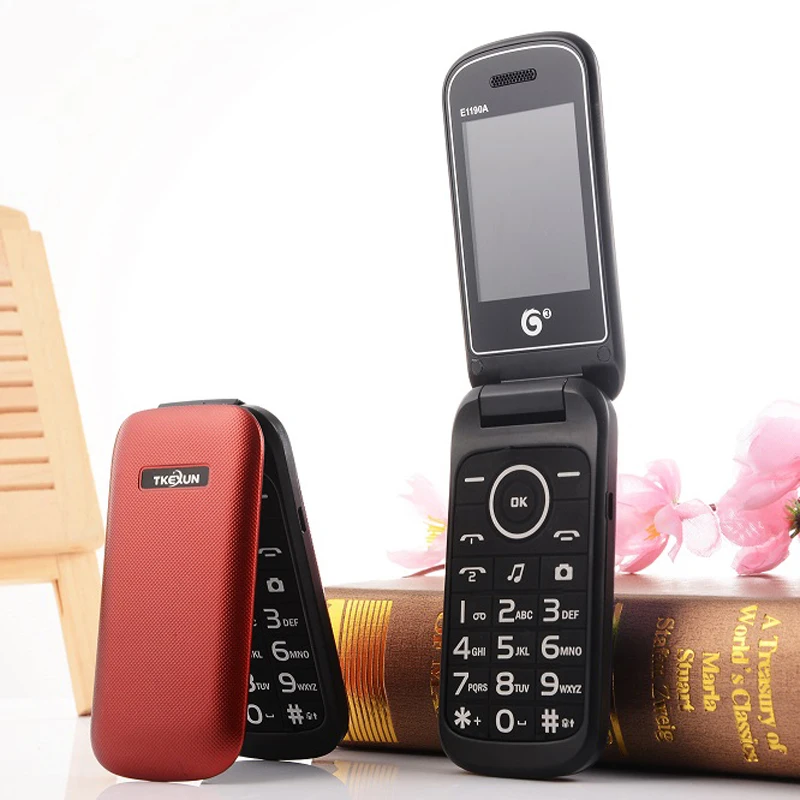 

2G Unlock Plastic Flip Mobile Phone Extra Slim Light Large Keyboard Dual Sim 2.4" Display Camera SOS Quick Dial Low Price