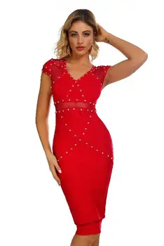 

Bandage Dress Top Quality Black Red Elegant Fashion Sexy Night CLub Hollow Out Evening Party Dress