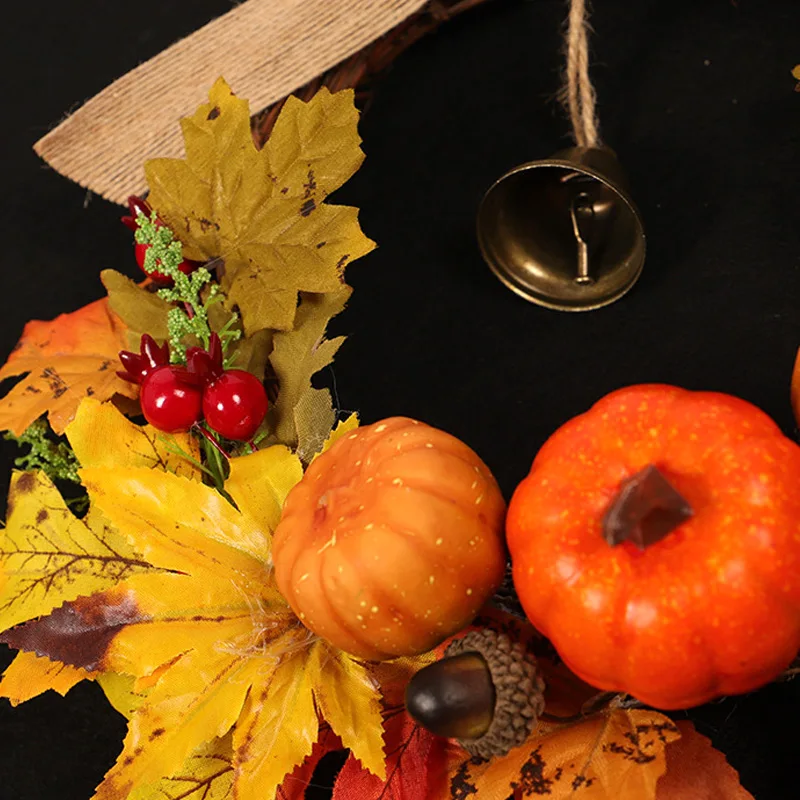 Осенний лист Тыква венок с колокольчиком Хэллоуин День благодарения передняя дверь домашний декор LB88