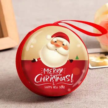 

2020 Portable Round Coin Storage Bag With Metal Zipper Cute Christmas Pattern Pendant Ornament Home Christmas Tree Decorations