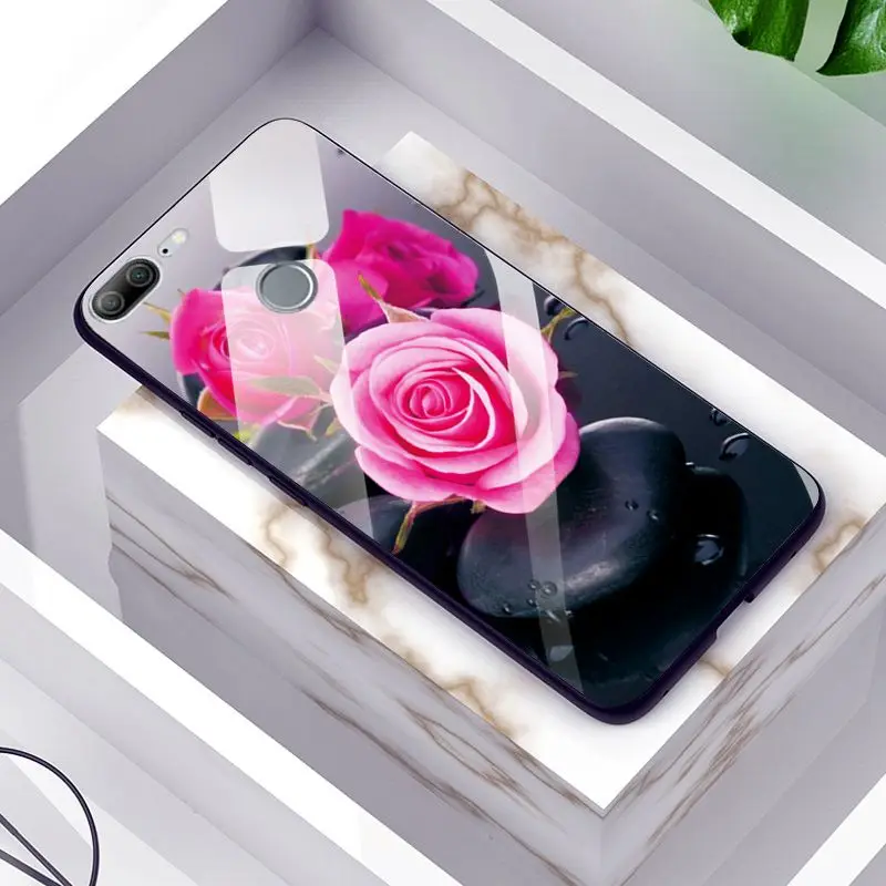 Для Huawei Honor 9 облегченное закаленное стекло задняя крышка чехол для Huawei Honor 9 Lite розовый узор силиконовый чехол Honor9Lite стеклянный бампер - Цвет: GLSZZZ142